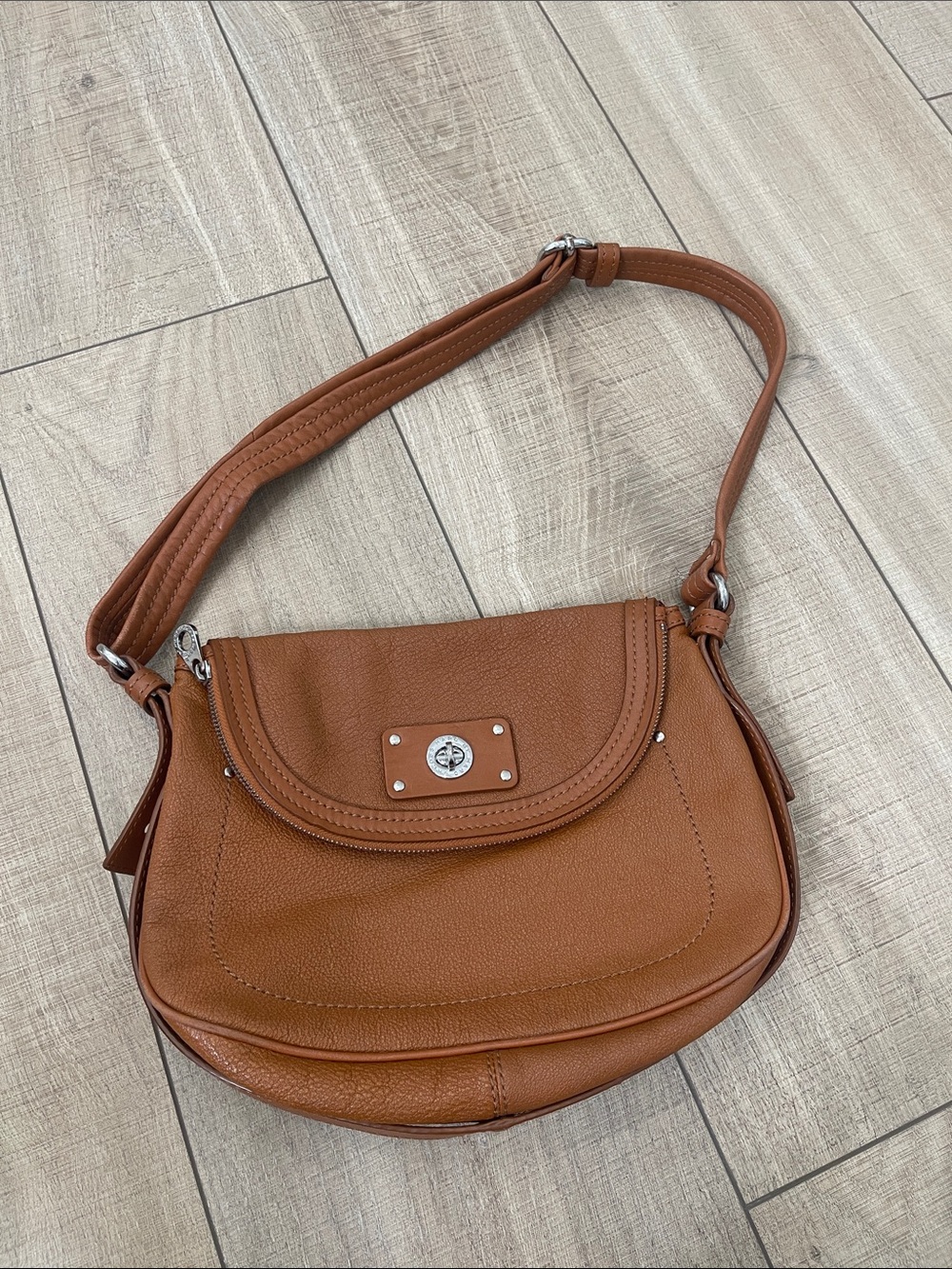 Marc By Marc Jacobs Cognac Saddle Shoulder Bag with Silver-Tone Hardware